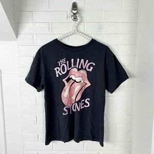 The Rolling Stones Black Tee with Pink Logo